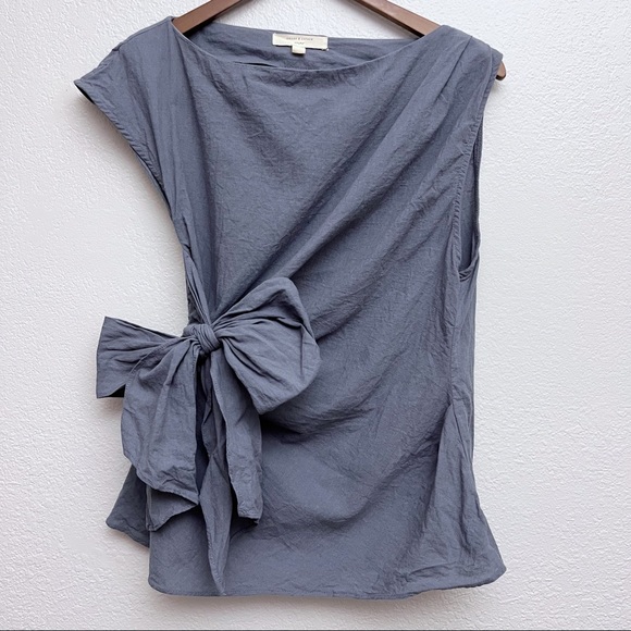 Grade & Gather Boutique Sleeveless Asymmetrical Linen Blend Bow Wrap Top - Picture 1 of 10